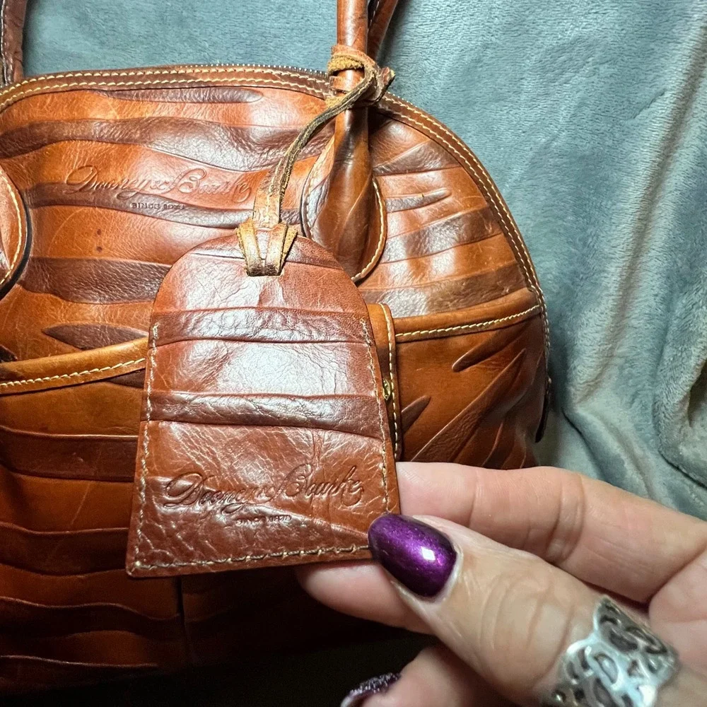 Dooney Bourke Leather Zebra Embossed Satchel Brown Shoulder Bag Large 90's - Picture 6 of 16